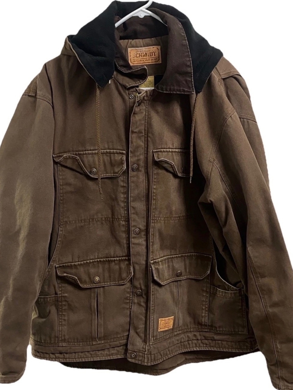 Men’s Schmidt Workwear Brown Hooded Utility/Field Jacket, Sz L! 🍁